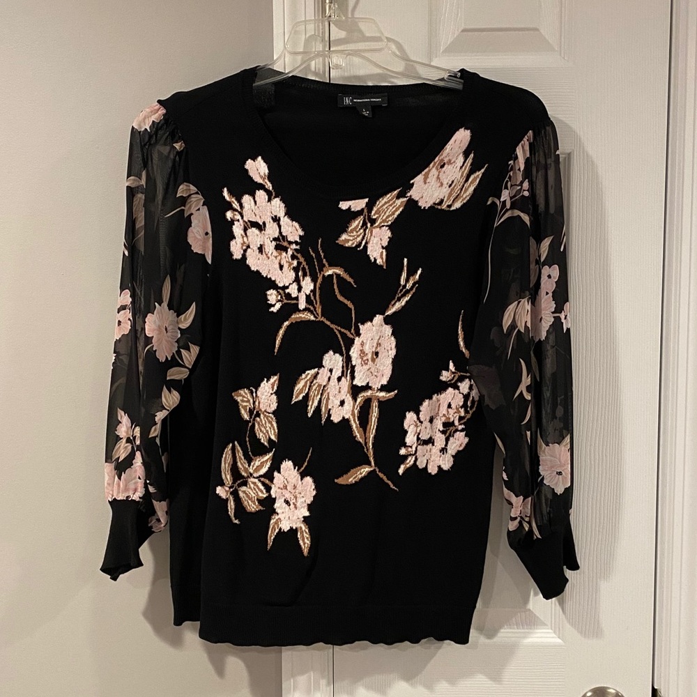 I.N.C. Long Sleeve (Sheer) Floral Sweater Top